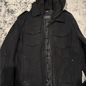 GUESS Men’s Black Military-Style Field Jacket with Hood